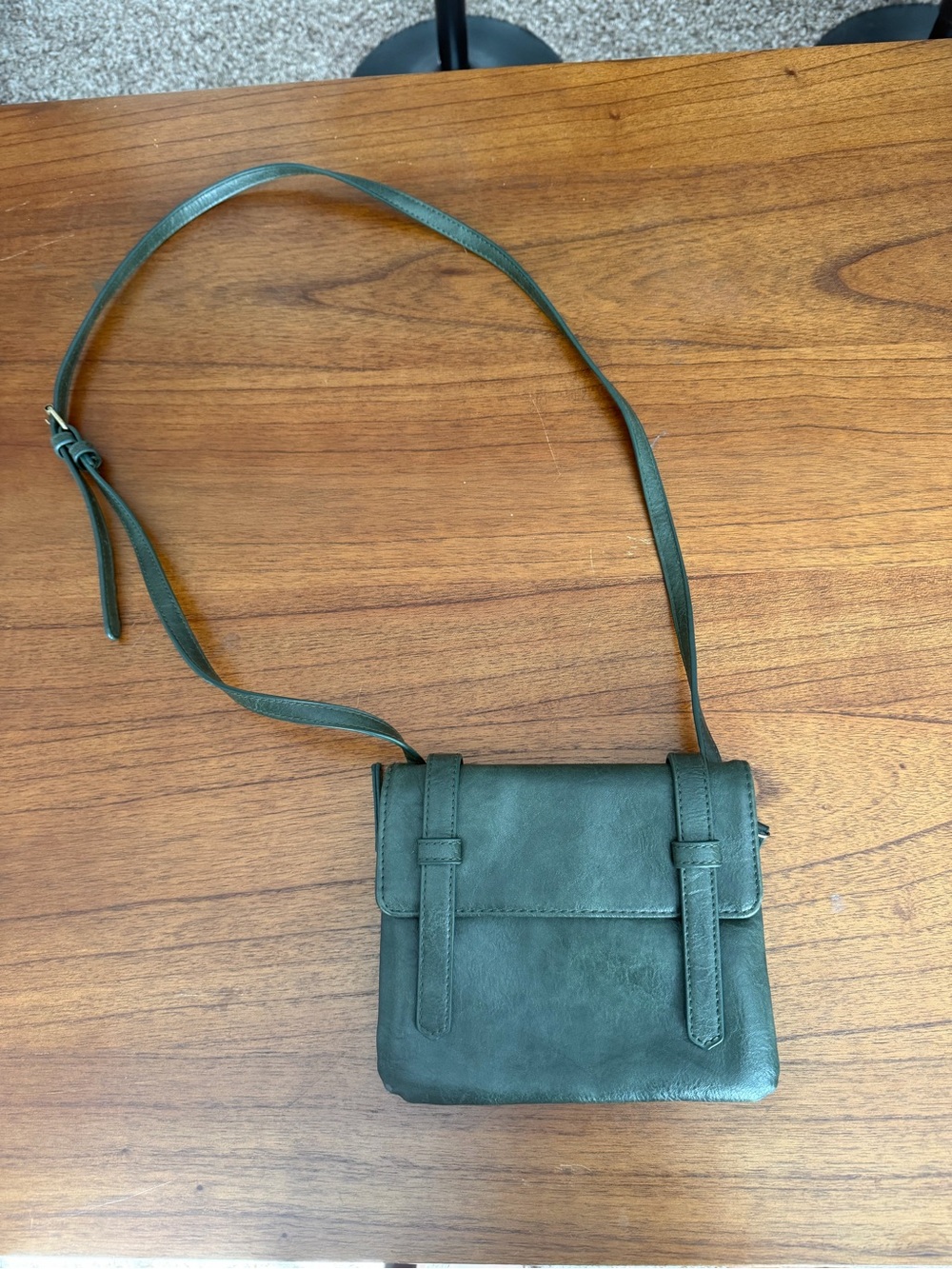 Dark Green Leather Cross Body Bag
